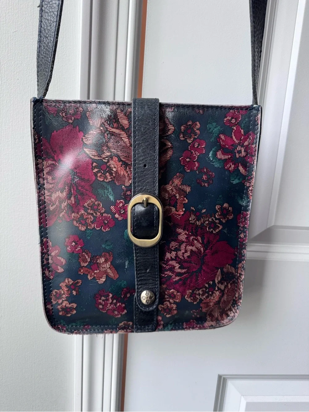 Patricia Nash Floral Crossbody in Burgundy, Teal & Black with Buckle